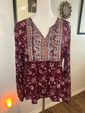 Lucky Brand Bohemian Floral Peasant Top